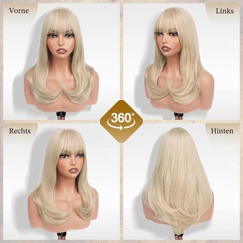 FESHFEN Blond parochňa pre ženy, syntetické vrstvené parochne s ofinou, svetlo blond