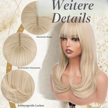 FESHFEN Blond parochňa pre ženy, syntetické vrstvené parochne s ofinou, svetlo blond