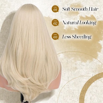 FESHFEN Blond parochňa pre ženy, syntetické vrstvené parochne s ofinou, svetlo blond