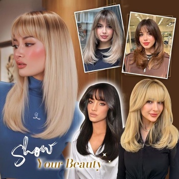 FESHFEN Blond parochňa pre ženy, syntetické vrstvené parochne s ofinou, svetlo blond