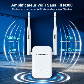 COMFAST Vysoce výkonný WiFi opakovač N300Mbps WiFi opakovač, kompatibilní se všemi internetovými