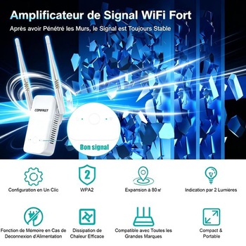 COMFAST Vysoko výkonný WiFi opakovač N300Mbps WiFi opakovač, kompatibilný so všetkými internetovými