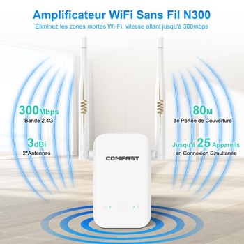 WLAN opakovač COMFAST, 300 Mbit/s, WLAN zosilňovač, 2,4 GHz s WPS, kompatibilný so všetkými