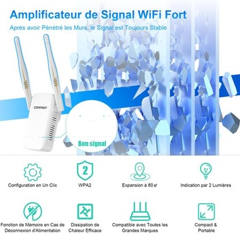 WLAN opakovač COMFAST, 300 Mbit/s, WLAN zesilovač, 2,4 GHz s WPS, kompatibilní se všemi