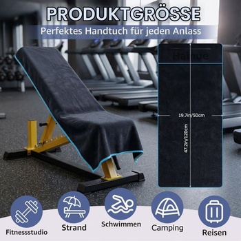 Hainue uterák do posilňovne, 120x50cm mikrovláknový fitness uterák, protišmykový, rýchloschnúci s