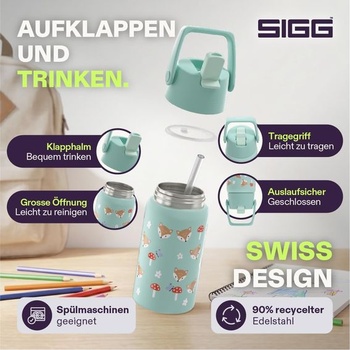 Sigg - Detská fľaša na vodu z nerezovej ocele - Shield FLIP Funny Fox - Nepriepustná - Ľahká ako