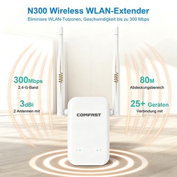COMFAST WiFi zesilovač/opakovač 300 Mbps jedna frekvence se 2 anténami a tlačítkem WPS, indikátor