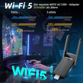 COMFAST USB WLAN adaptér 1300 Mbps vysokorychlostní WLAN adaptér/WiFi adaptér/bezdrátový USB 3.0