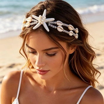 Hvězdice, mušle, boho plážová čelenka, módní vlasový doplněk pro ženy