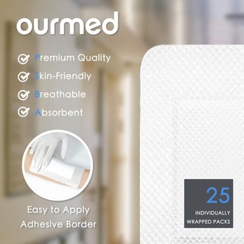 Sterilní náplasti na rány Ourmed 10 x 20 cm, samolepicí sterilní obvaz na rány se silnou
