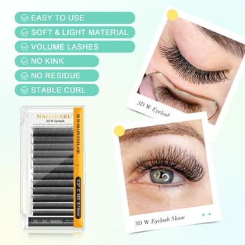 Řasy NAGARAKU 3D W, 0,07 CC, 12 mm, ruské pre-faned vějířové, matně černé, 12 mm, 0,07 CC, černé -