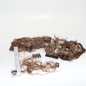 BARSDAR Clip in predlžovanie vlasov, 50 cm dlhé vlnité melírované vlasy Clip in 6 kusov