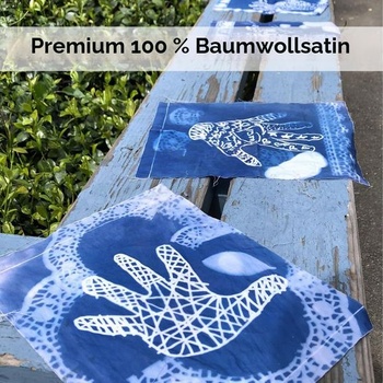 Predupravené žakárové kyanotypické archy, špeciálna, modrá UV tlač, balenie 10 listov