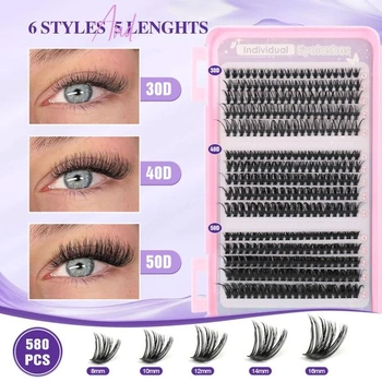 Sada na prodlužování řas Sixstarhair s lepidlem a odstraňovačem, pinzeta 580 ks 580 ks 30D + 40D +