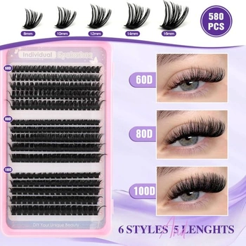 Sada na prodlužování řas Sixstarhair s lepidlem a odstraňovačem, pinzeta 580 ks 580 ks 30D + 40D +