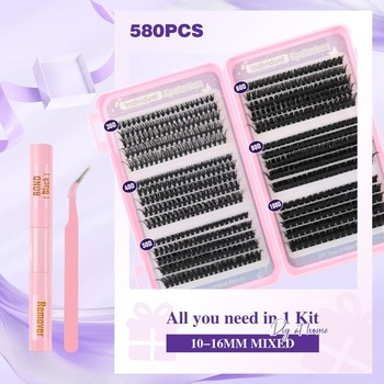 Súprava na predlžovanie rias Sixstarhair s lepidlom a odstraňovačom, pinzeta 580 ks 580 ks 30D + 40D +