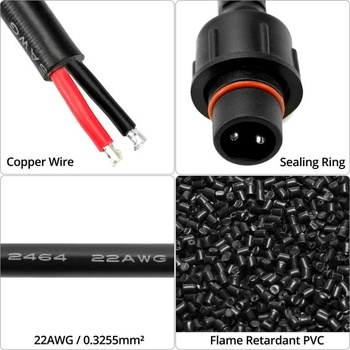 QWORK® 5 párov 2pinových elektrických konektorov, vodotesné s krytím IP65, s predlžovacím káblom