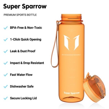 Fľaša na pitie Sparrow 500ml/750ml/1l - fľaša na vodu z tritánu bez BPA, 1 kliknutie, 1000ml, svetlo
