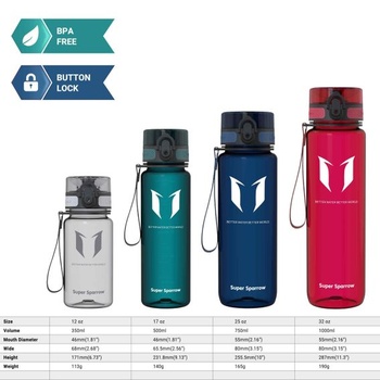 Láhev na pití Sparrow 500ml/750ml/1l - láhev na vodu z tritanu bez BPA, 1 kliknutí, 1000ml, světle