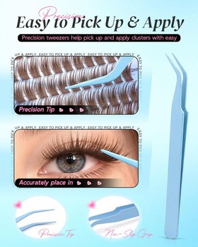 Súprava rias Obeyalash, hnedé, tenké riasy, 8-14 mm s pinzetou na lepidlo, súprava K-Wispy Look