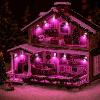 10dielna sada osvetlenia do domčeka pre bábiky, tmavo ružové miniatúrne svetlá do domčeka pre