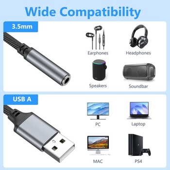 Oumida USB na 3,5mm jack adaptér, externí zvuková karta USB A na AUX stereo aux, 3,5 mm,