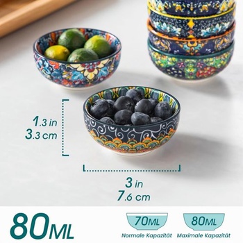 Keramické misky na dip Vancasso, sada 6 kusov, misky na dip SIMI 80ml, misky na omáčku, sada misiek