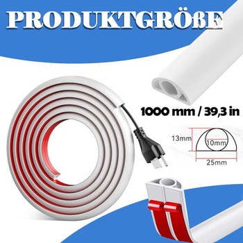 1m samolepicí kabelový kanál, flexibilní malý kabelový kanál, 2,5cm široký silikonový půlkulatý