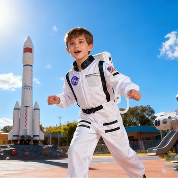 Detský kostým astronauta, biely, unisexový overal astronauta s vreckami, kostým bieleho vesmíru,