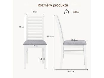 Jedálenská stolička KC58817WH s polstrovaným sedákom, 2 kusy, bielo/sivé - N