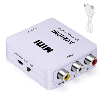 Adaptér RCA na HDMI, 1080P RCA kompozitný CVBS AV na HDMI biely