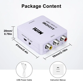 Adaptér RCA na HDMI, 1080P RCA kompozitní CVBS AV na HDMI bílý