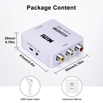 Adaptér RCA na HDMI, 1080P RCA kompozitný CVBS AV na HDMI biely