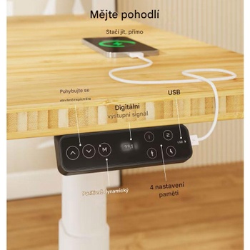 Výškovo nastaviteľný stôl E8W-EUV3, bez dosky, biely - N