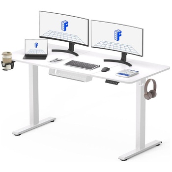 Nastaviteľný elektrický stôl QE1W-1460-EUV1, 140 x 60 cm, biely - N
