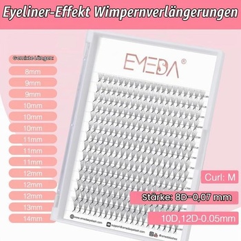 10D Objemové predĺženie rias M Kudrlinky 0,05 mm Zmiešané 8-14 mm Efekt očnej linky Predlžovanie rias