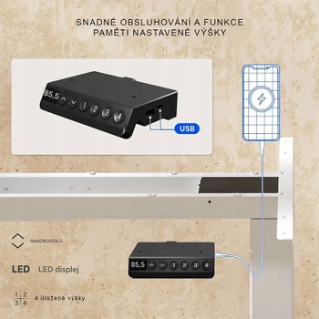 Elektricky nastaviteľný stôl EC5W-Plus-EU, 60-125 cm, bez dosky, biely - N