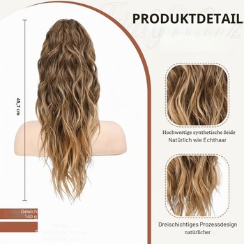 FLUFYMOOZ Predlžovanie vlasov do copu, 46 cm s pazúrovou sponou Predlžovanie vlasov do copu,