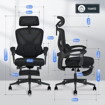 Ergonomická kancelárska stolička OC4B black, s náklonom 135 °, čierna - N