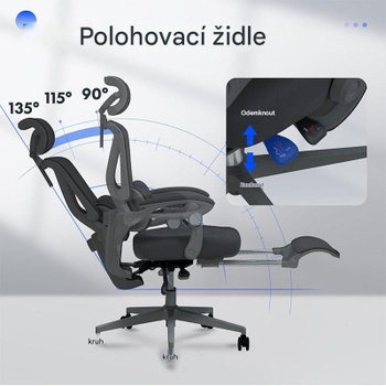 Ergonomická kancelárska stolička OC4B black, s náklonom 135 °, čierna - N