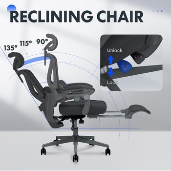 Ergonomická kancelárska stolička OC4B black, s náklonom 135 °, čierna - N
