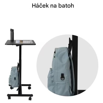 Výškovo nastaviteľný stôl na kolieskach MT3-EU, čierny - N