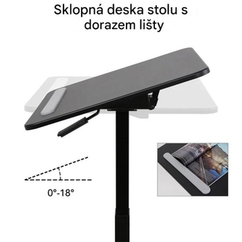 Výškovo nastaviteľný stôl na kolieskach MT3-EU, čierny - N