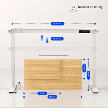 Elektrický nastaviteľný stôl QB2W-1670-EUV1, 160 x 70 cm, biely - N