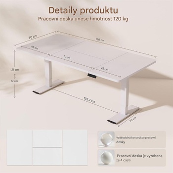 Elektrický nastaviteľný stôl QB2W-1670-EUV1, 160 x 70 cm, biely - N