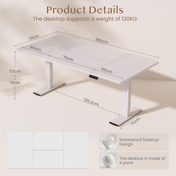 Elektrický nastaviteľný stôl QB2W-1670-EUV1, 160 x 70 cm, biely - N