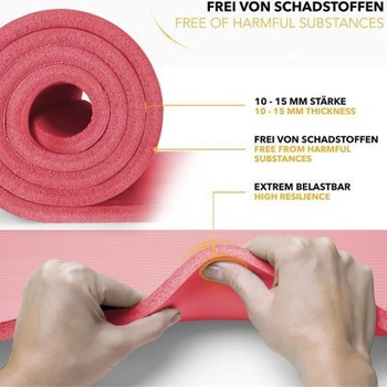 Fitness podložka na jógu, 185 x 60 x 1,5 cm, červená - N