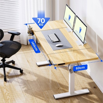 Výškovo nastaviteľný stôl QE1M-1460-EUV1, 140 x 60 cm, biela/prírodné drevo - N