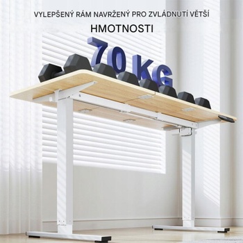 Výškovo nastaviteľný stôl QE1M-1460-EUV1, 140 x 60 cm, biela/prírodné drevo - N