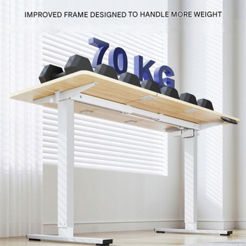 Výškovo nastaviteľný stôl QE1M-1460-EUV1, 140 x 60 cm, biela/prírodné drevo - N